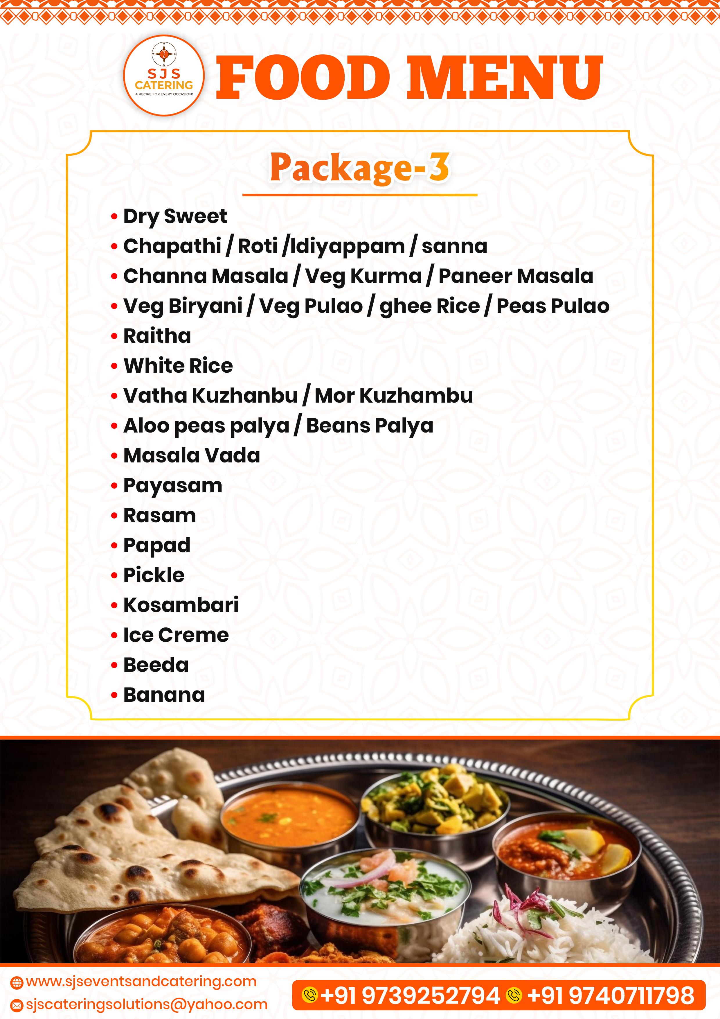 Veg Catering Package for Weddings in Bangalore by SJS Events & Catering