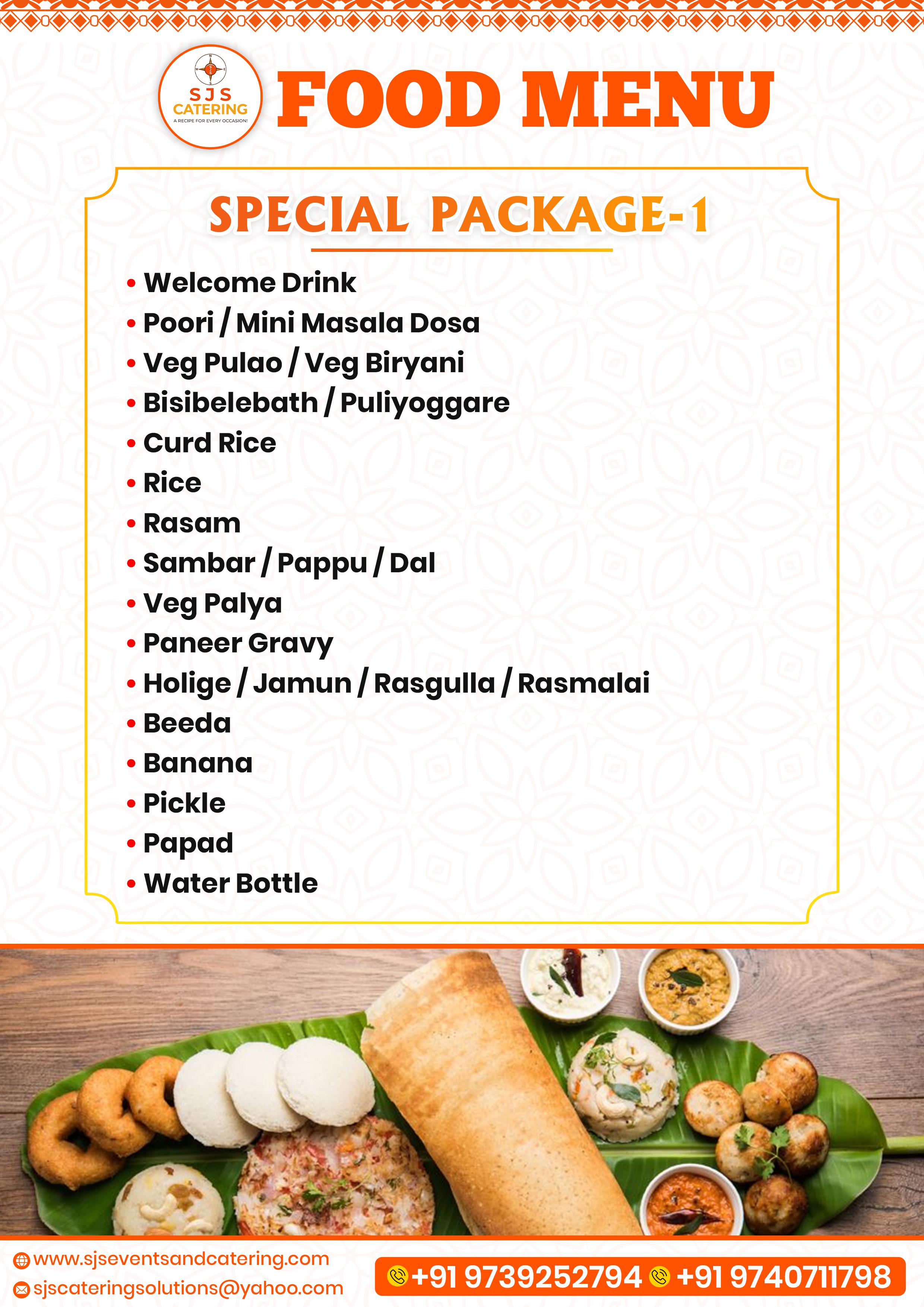 Veg Catering Package for Weddings in Bangalore by SJS Events & Catering