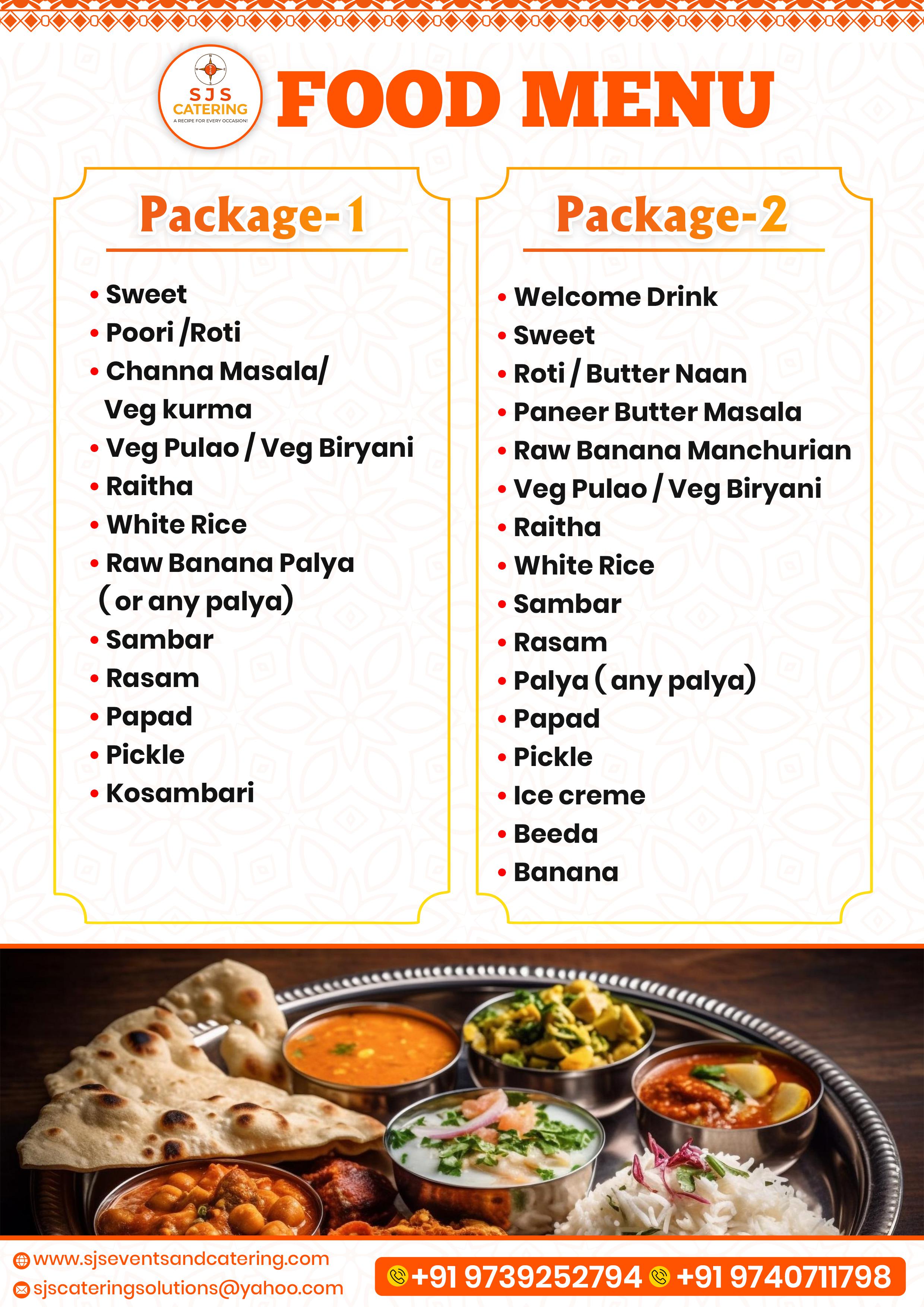 South Indian Veg Menu by SJS Events & Catering
