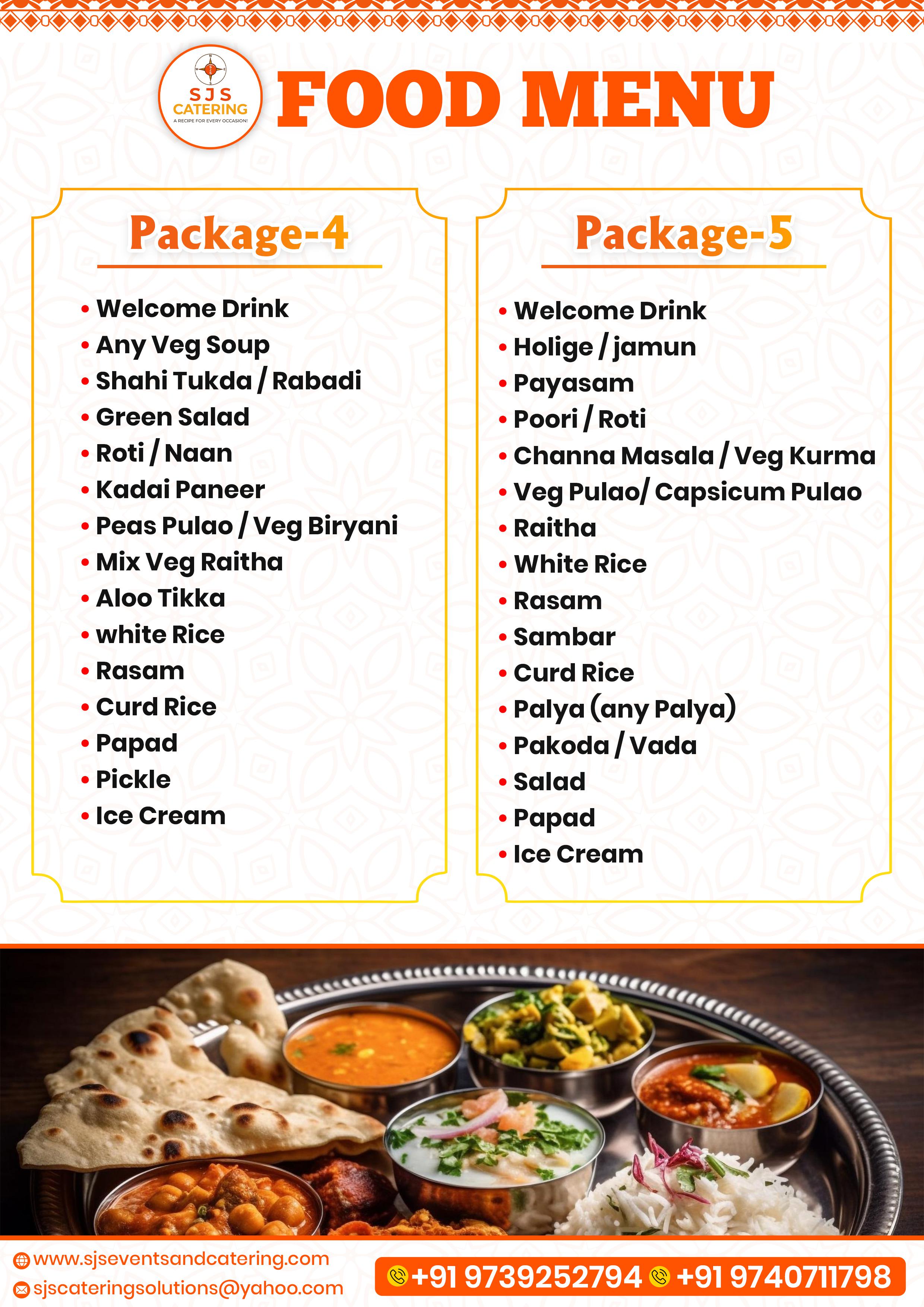 Veg Catering Package for Weddings in Bangalore by SJS Events & Catering